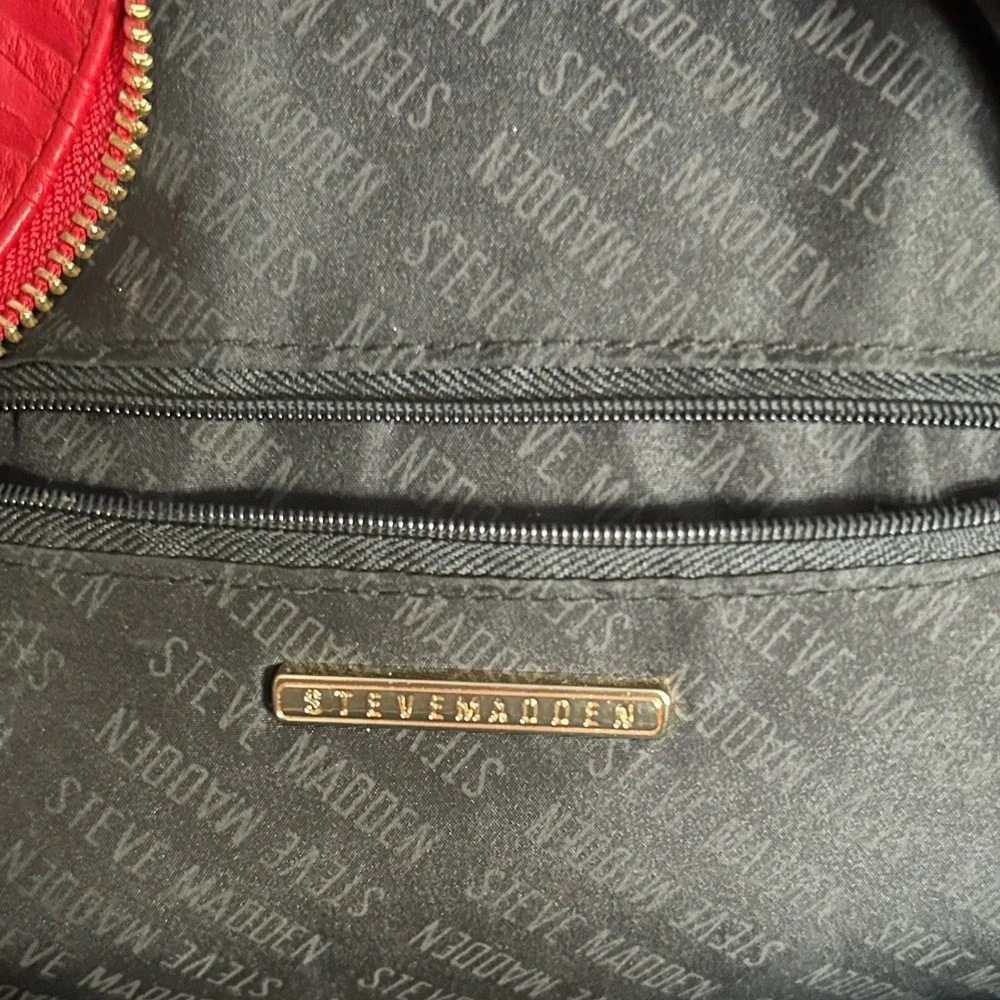 Steve Madden Red Embossed Logo Mini Backpack - Picture 8 of 11
